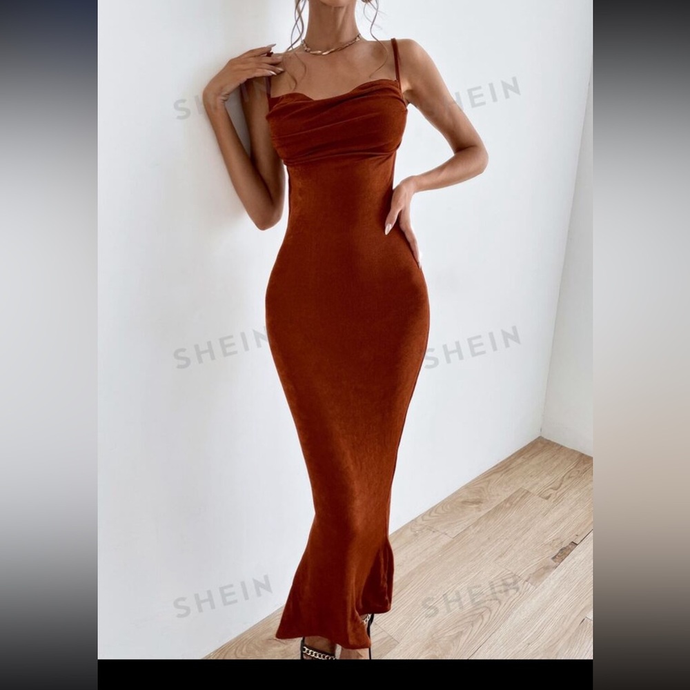 Sheer rusty/orange/brown dress